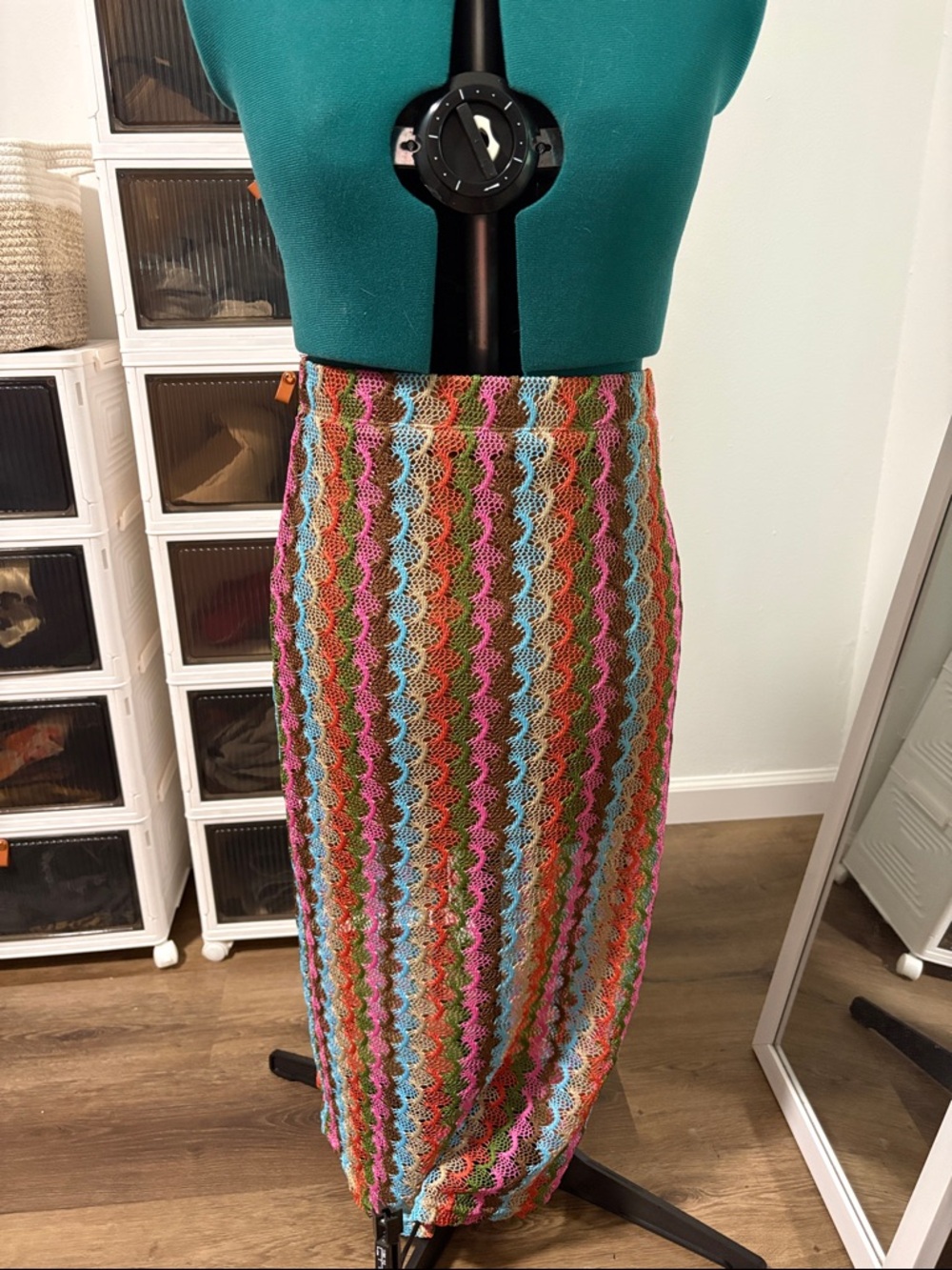 Multicolor Crochet Maxi Skirt - Vibrant Striped Knit (see through at the bottom)